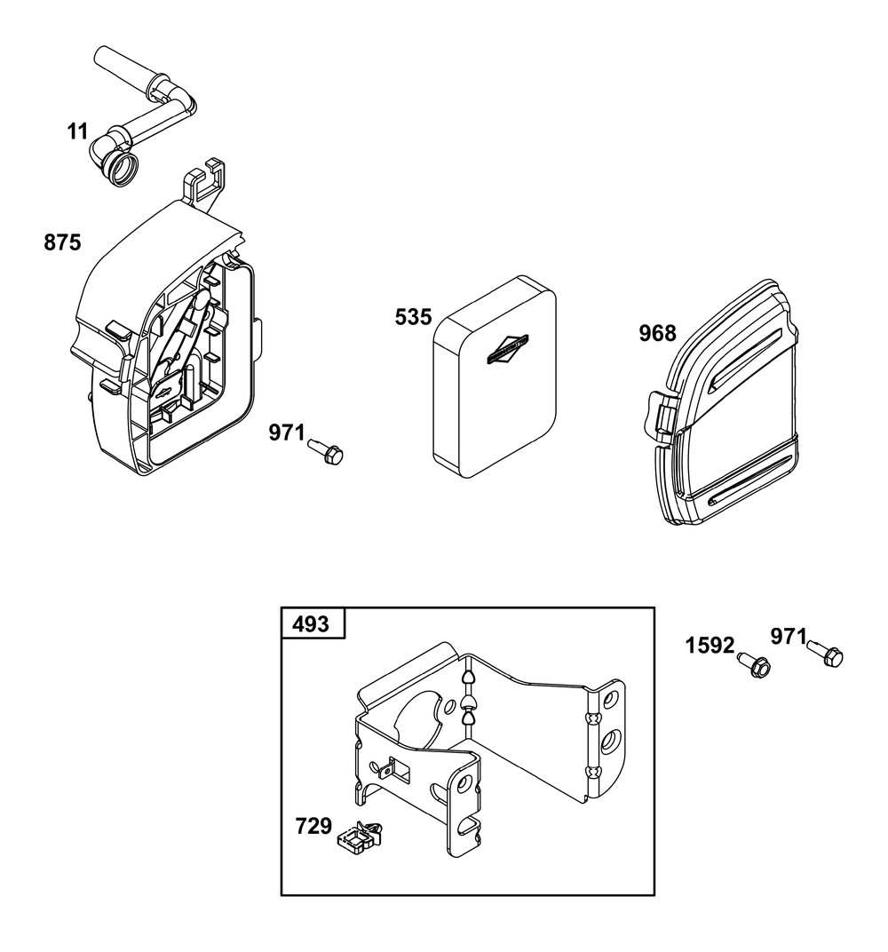 Air Cleaner Group Diagram and Parts List for 125P02-0087-F1 100000 - 19Z999 Briggs and Stratton Engine
